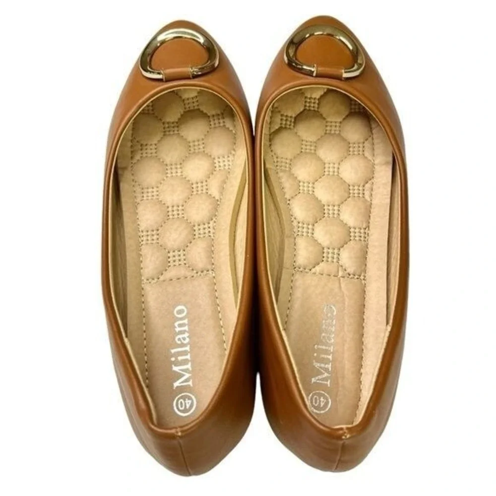 Milano Ballet Flats‎ Pointed Toe Gold Ring Preppy Parisian Quiet Luxury Chic 9